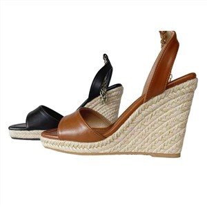 Espadrille-sandalen met leren sleehak